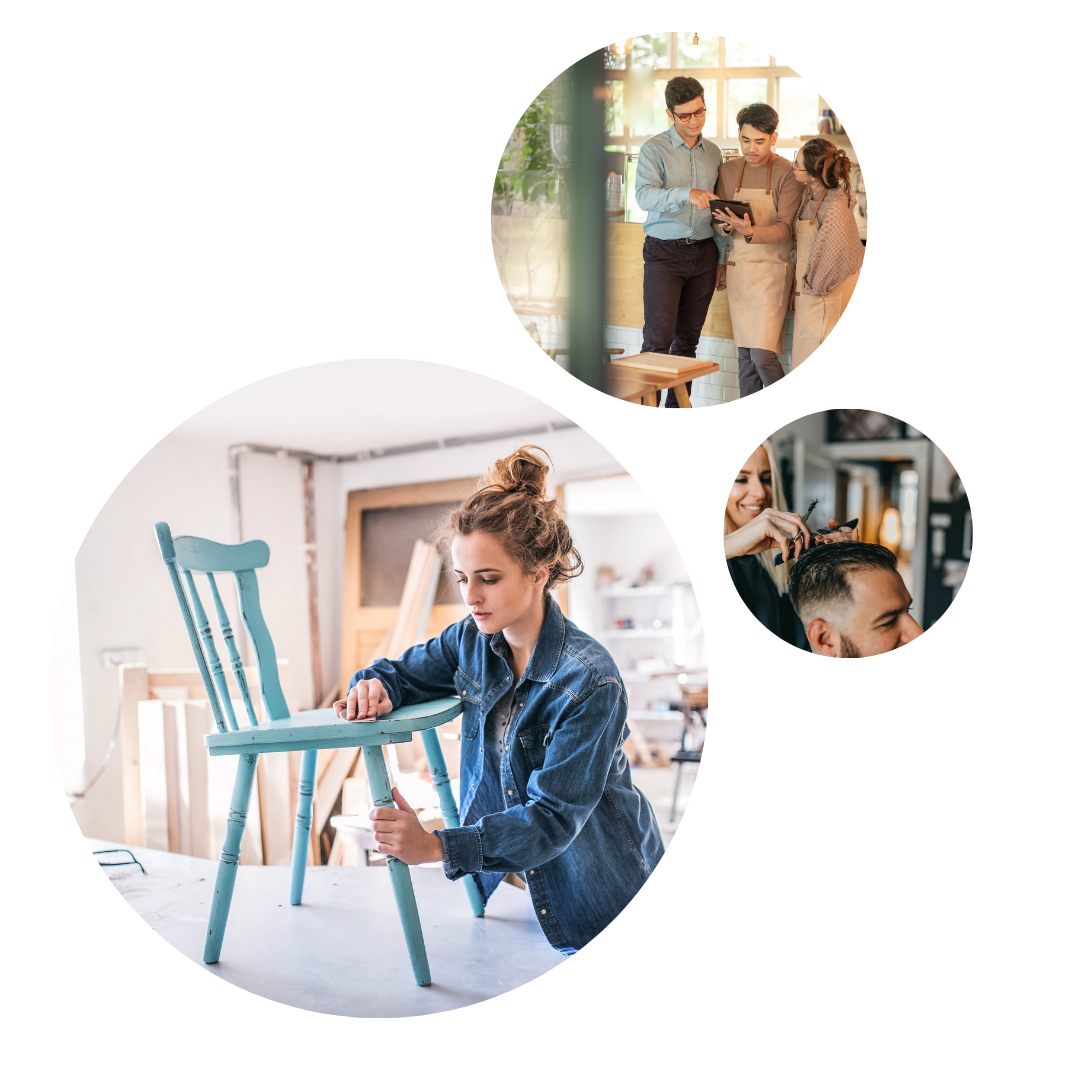 3 small decorative images of small business owners to compliment business name generator page content