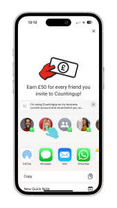 Countingup app on iPhone sharing refer a friend link