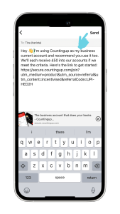 Countingup app on iPhone sharing refer a friend link by text